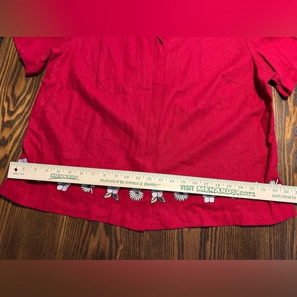 Sag Harbor red linen blend top Women’s Plus Size 1X Red Embroidered Floral NWT - Picture 10 of 15